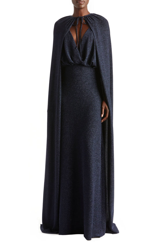 Metallic Jersey Floor Length Cape