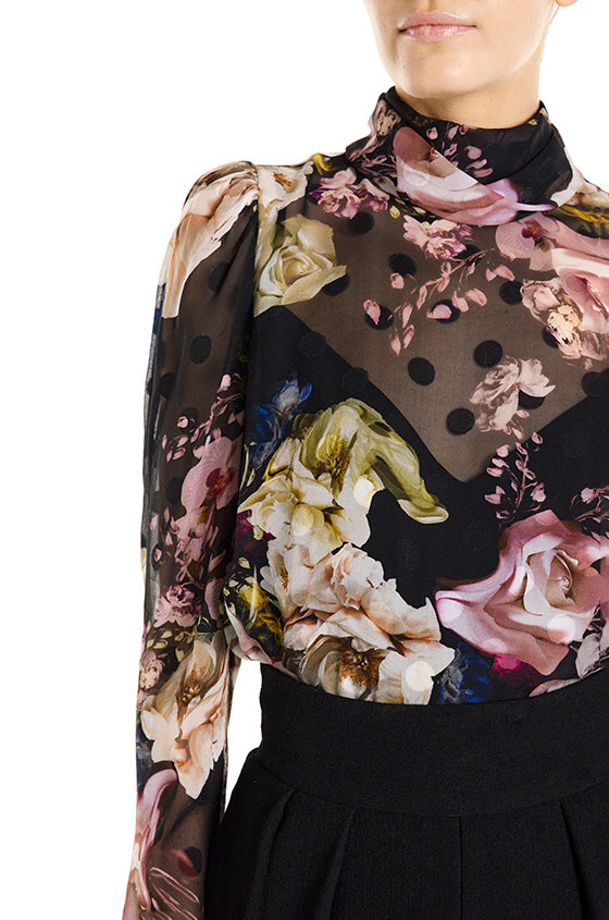 High Neck Floral Long Sleeve Blouse