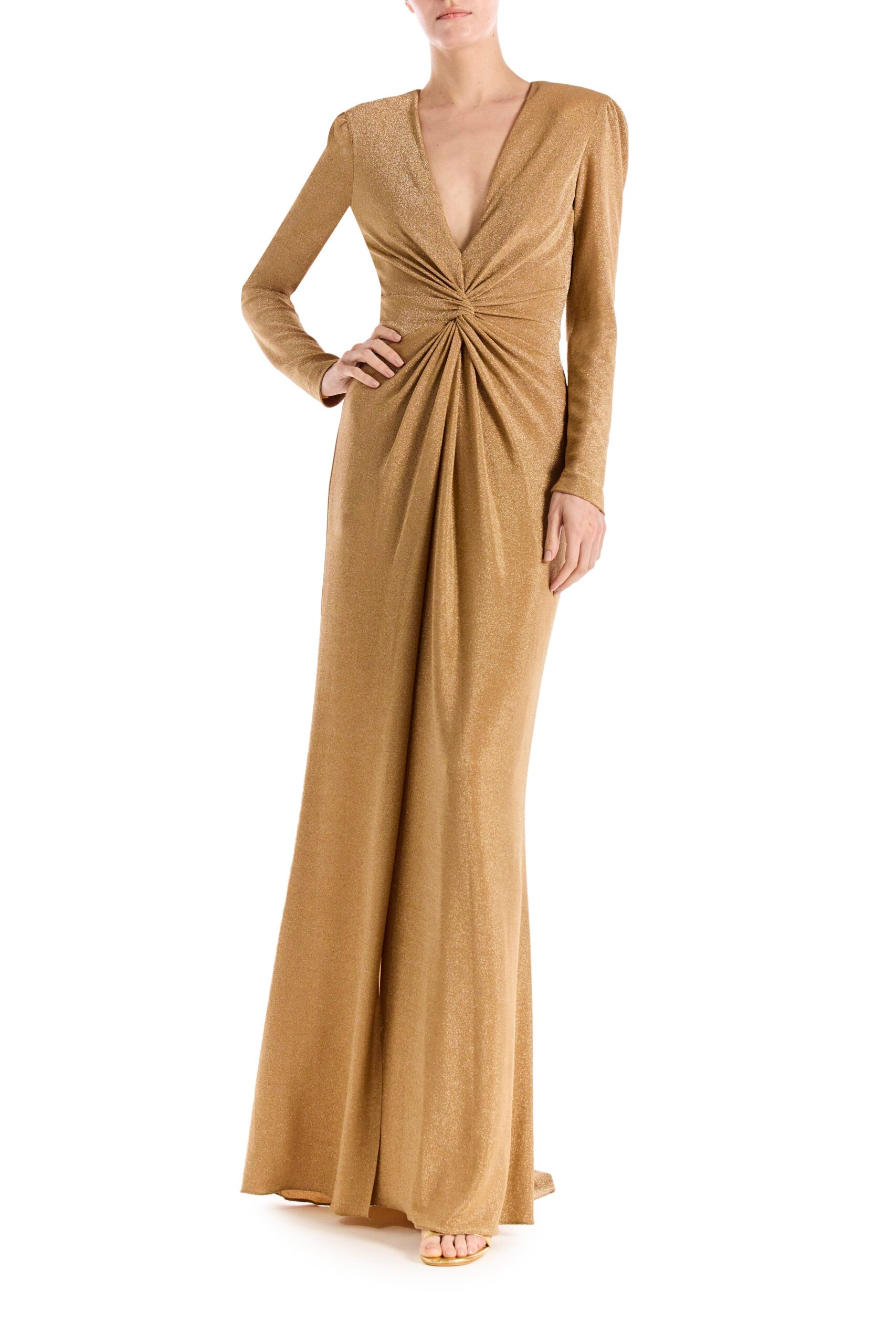 Deep V-Neck Glitter Knit Gown