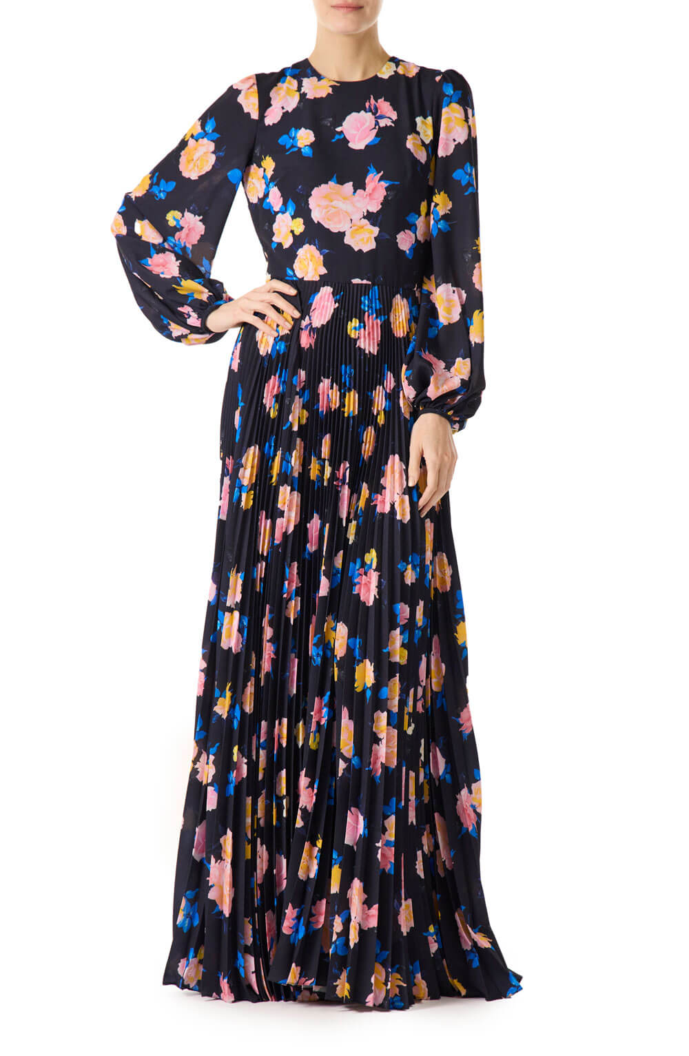 Floral Printed Long Sleeve Gown