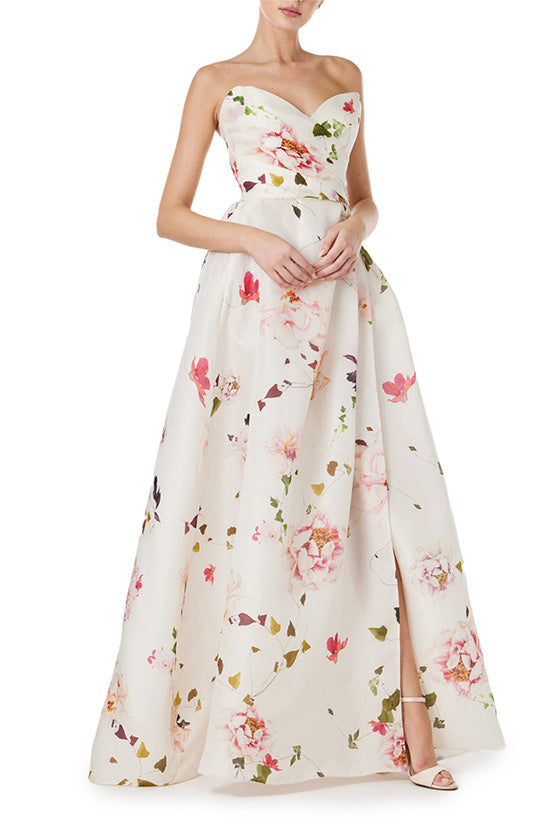 Floral Gazar Strapless Gown