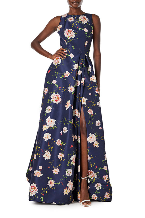 Floral Jewel Neck Gown