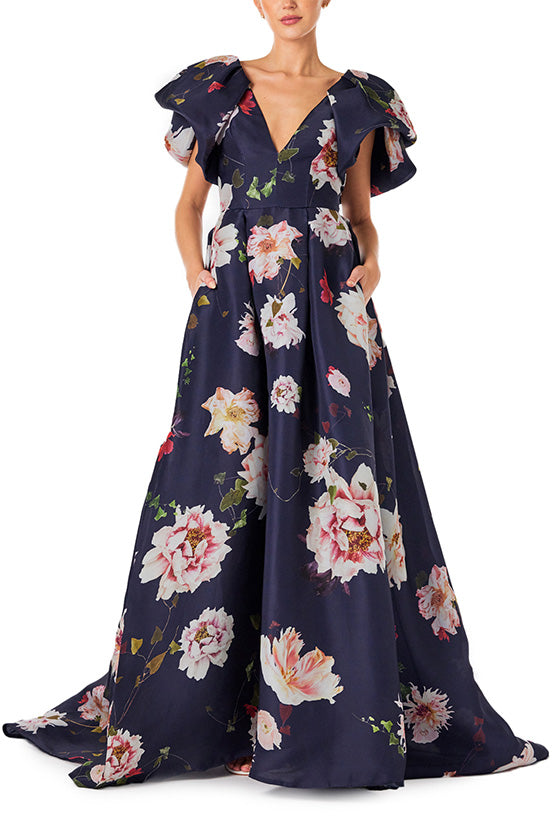 Floral Flutter Sleeve Gown