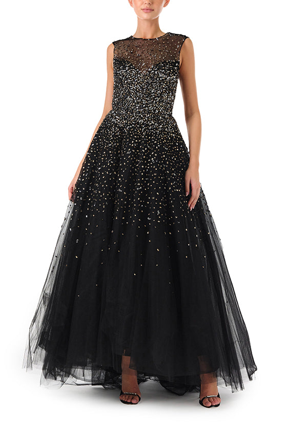 Metallic Embroidered Tulle Gown