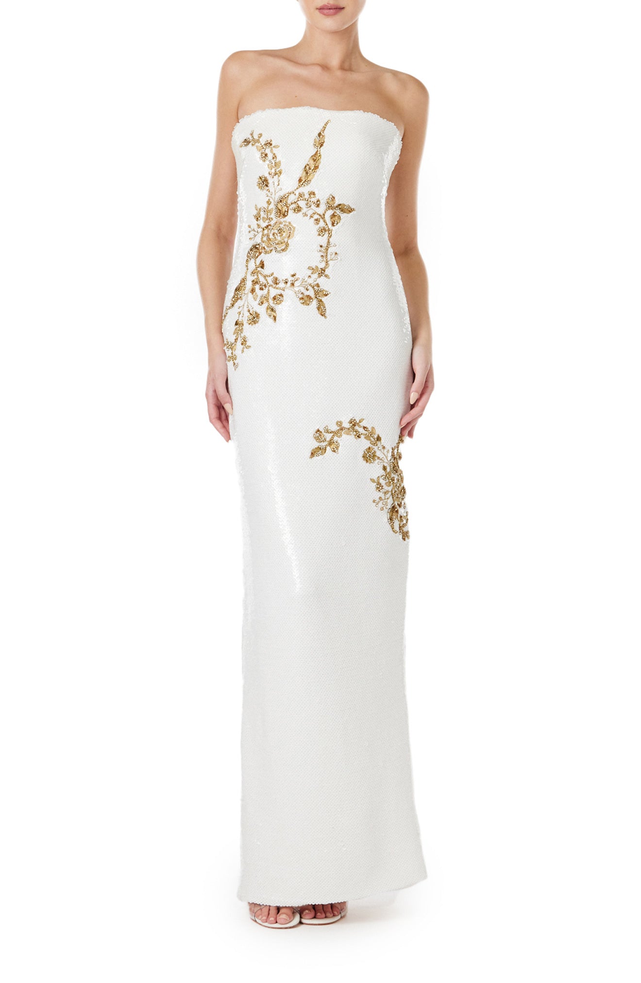 Embroidered Sequin Column Gown