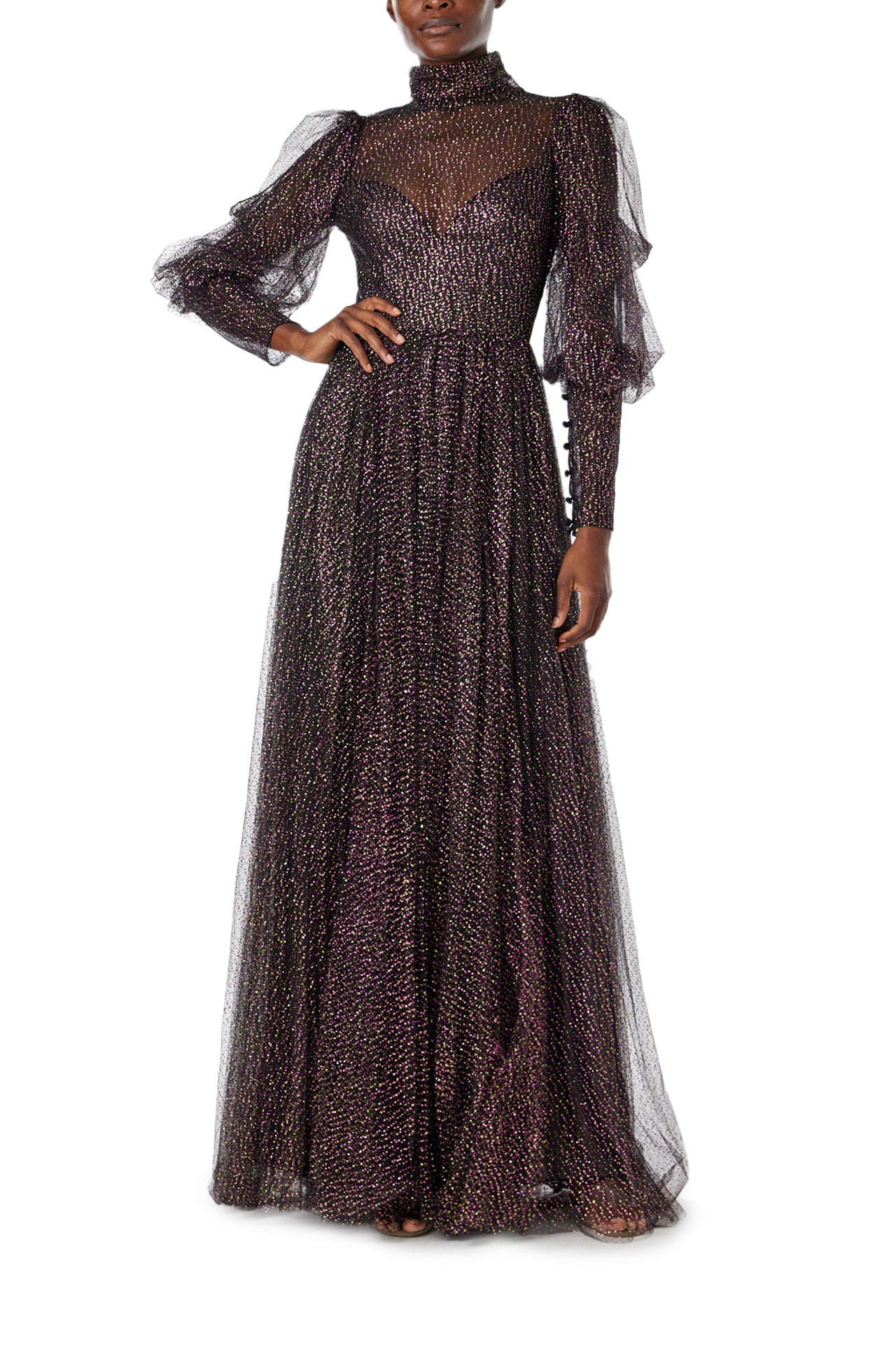 Long Sleeve Glitter Tulle Gown