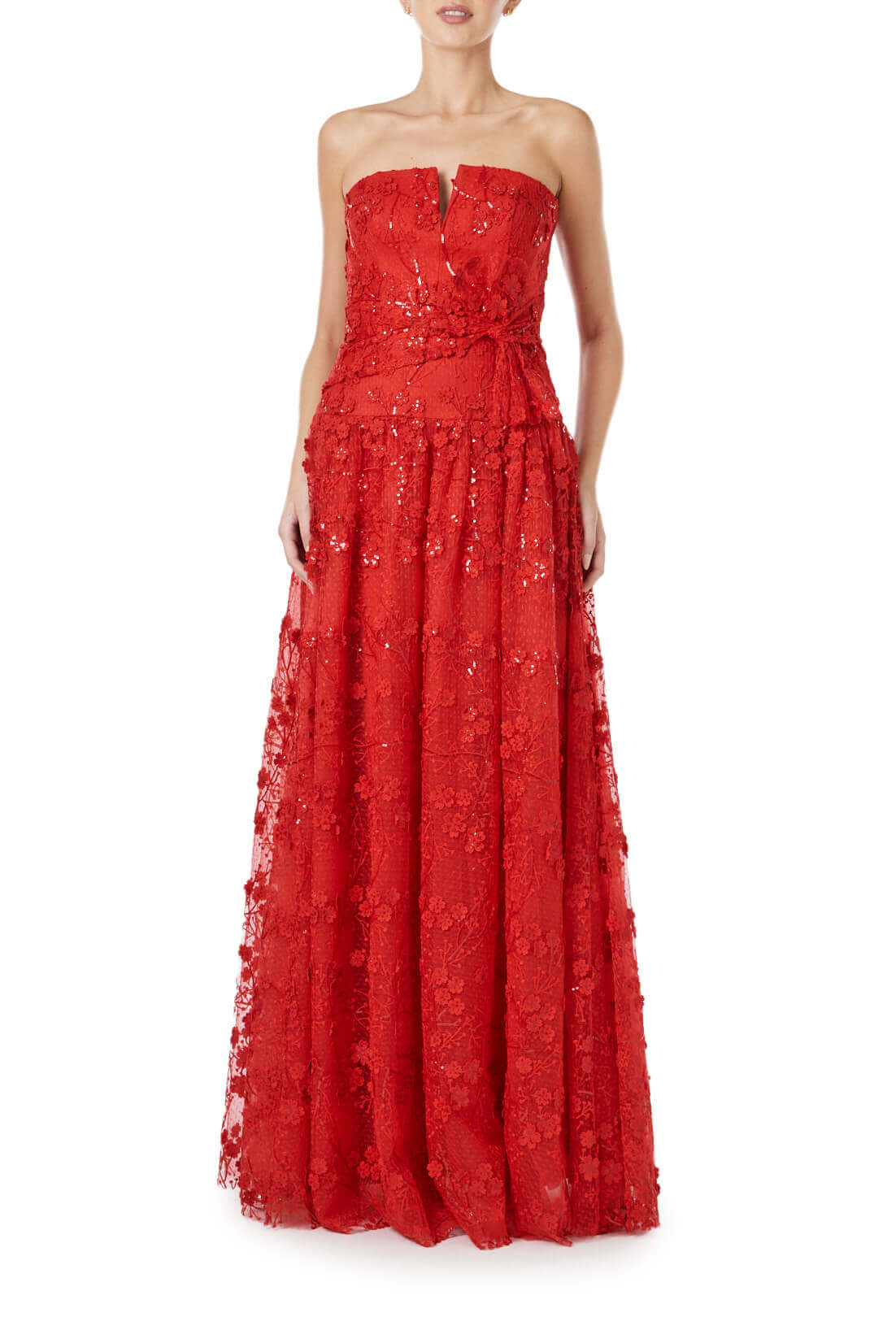 Strapless Embroidered Tulle Gown