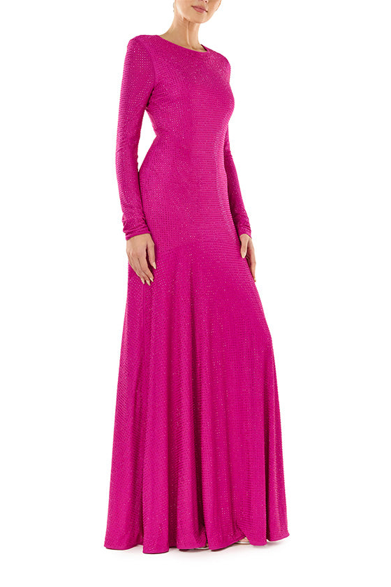 Long Sleeve Crystal Mesh Gown