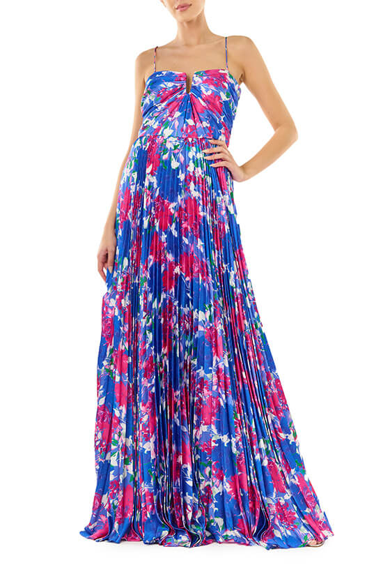 Spaghetti Strap Floral Satin Gown