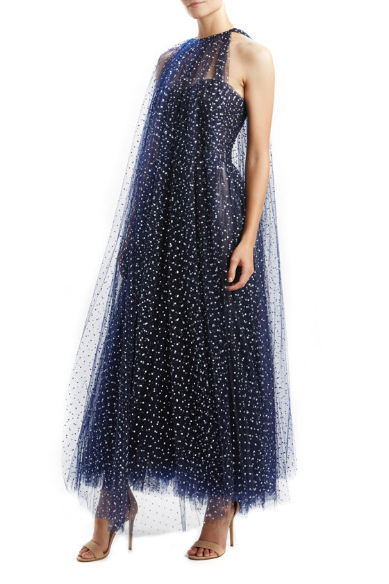 Navy Dotted Tulle Cape